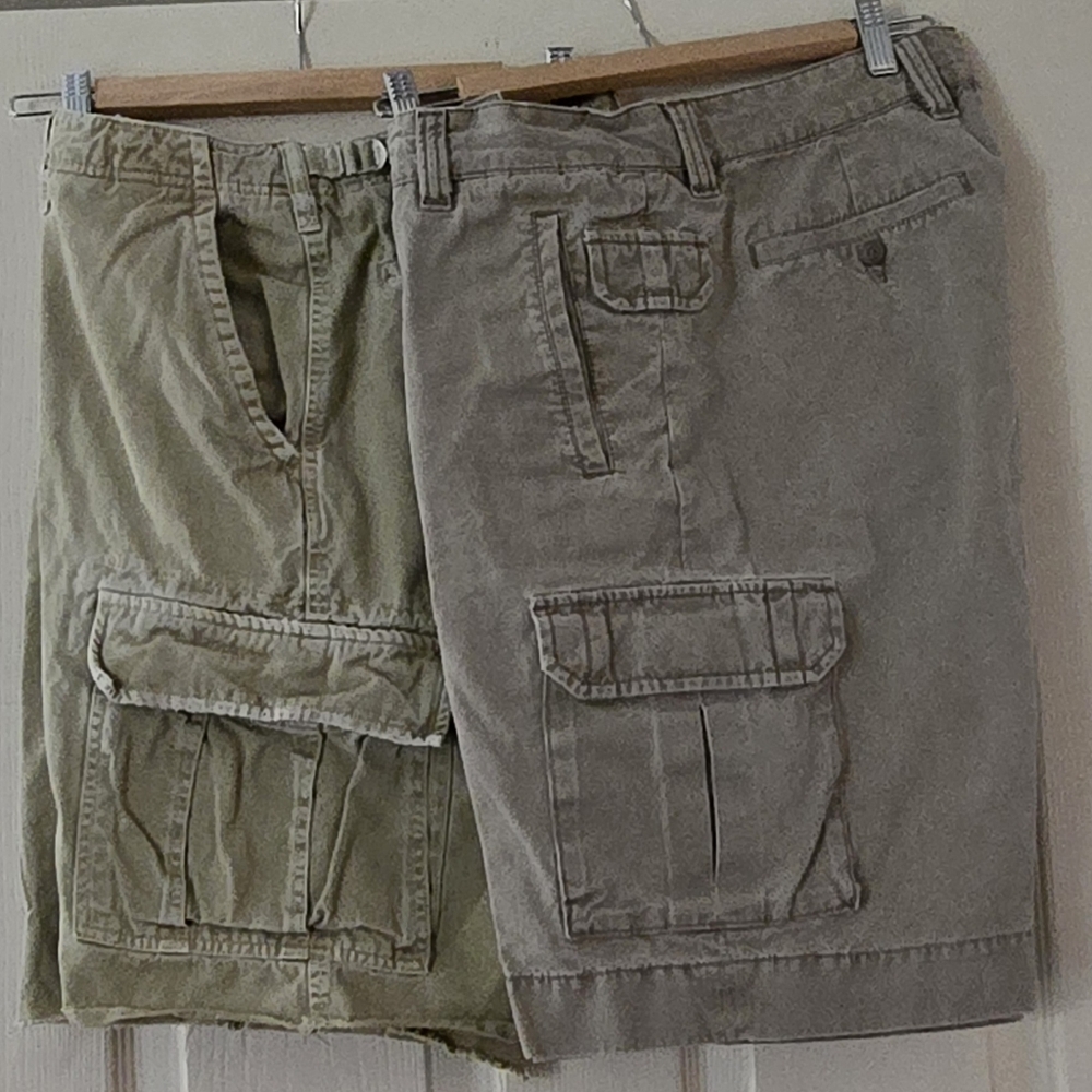 Men's Set of 2 Cargo Shorts - Olive and Khaki, Express/ American Eagle, 32 X 10